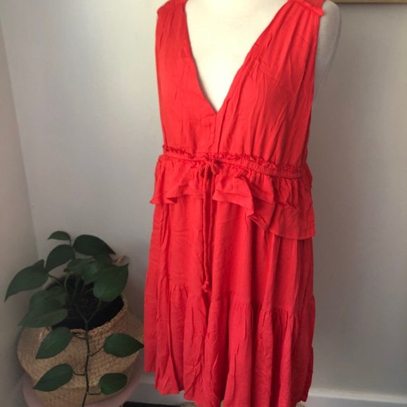 SEED Red V Neck Backless Style Boho Dress Size 12 New w Tags $99 - Picture 8 of 10